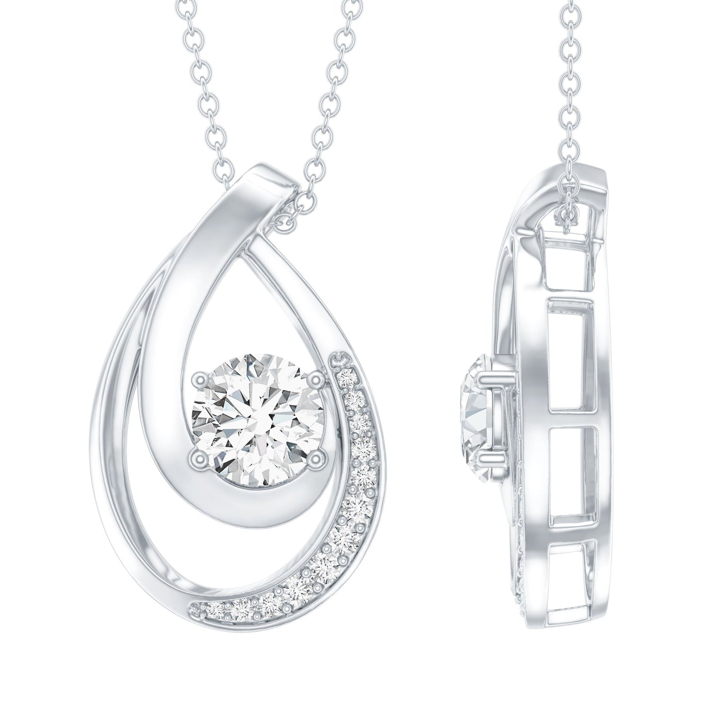 0.9 Carat Round Lab Grown Diamond Teardrop Necklace for Women