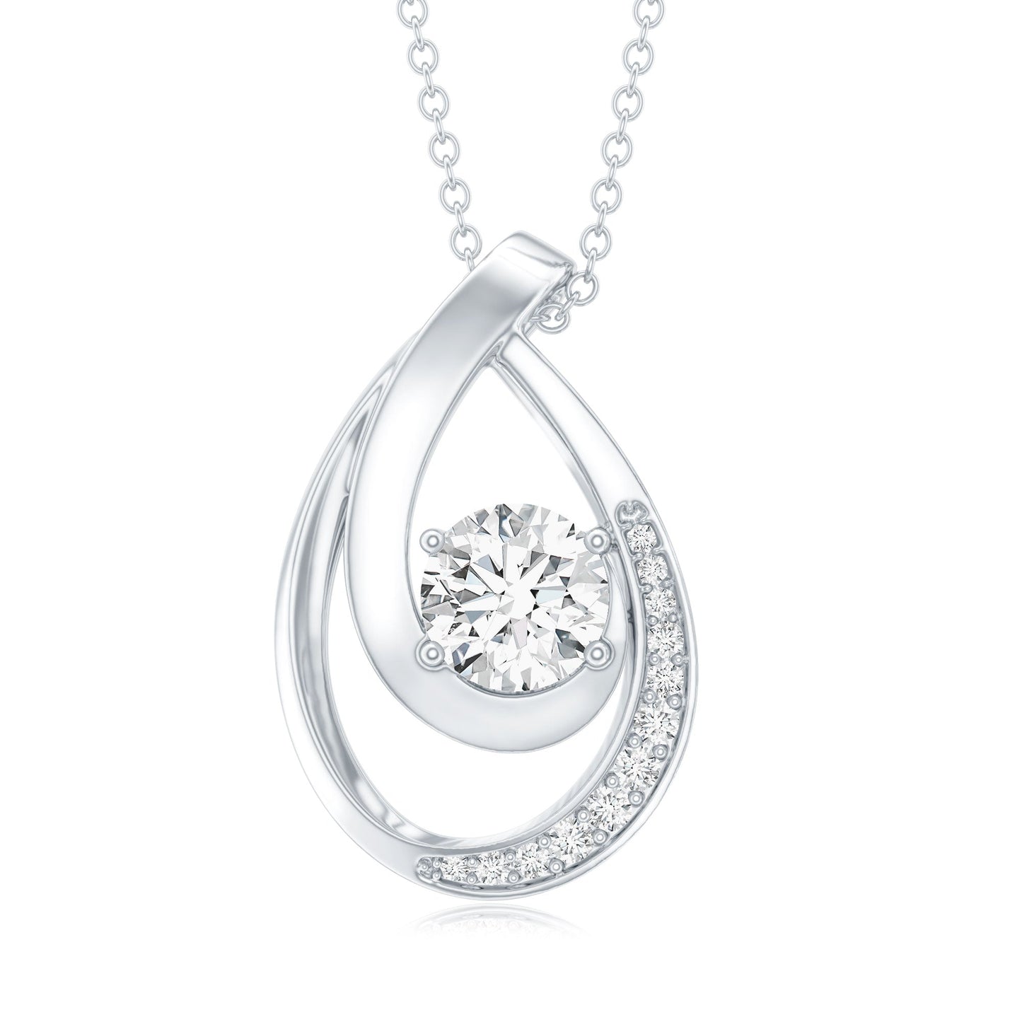 0.9 Carat Round Lab Grown Diamond Teardrop Necklace for Women
