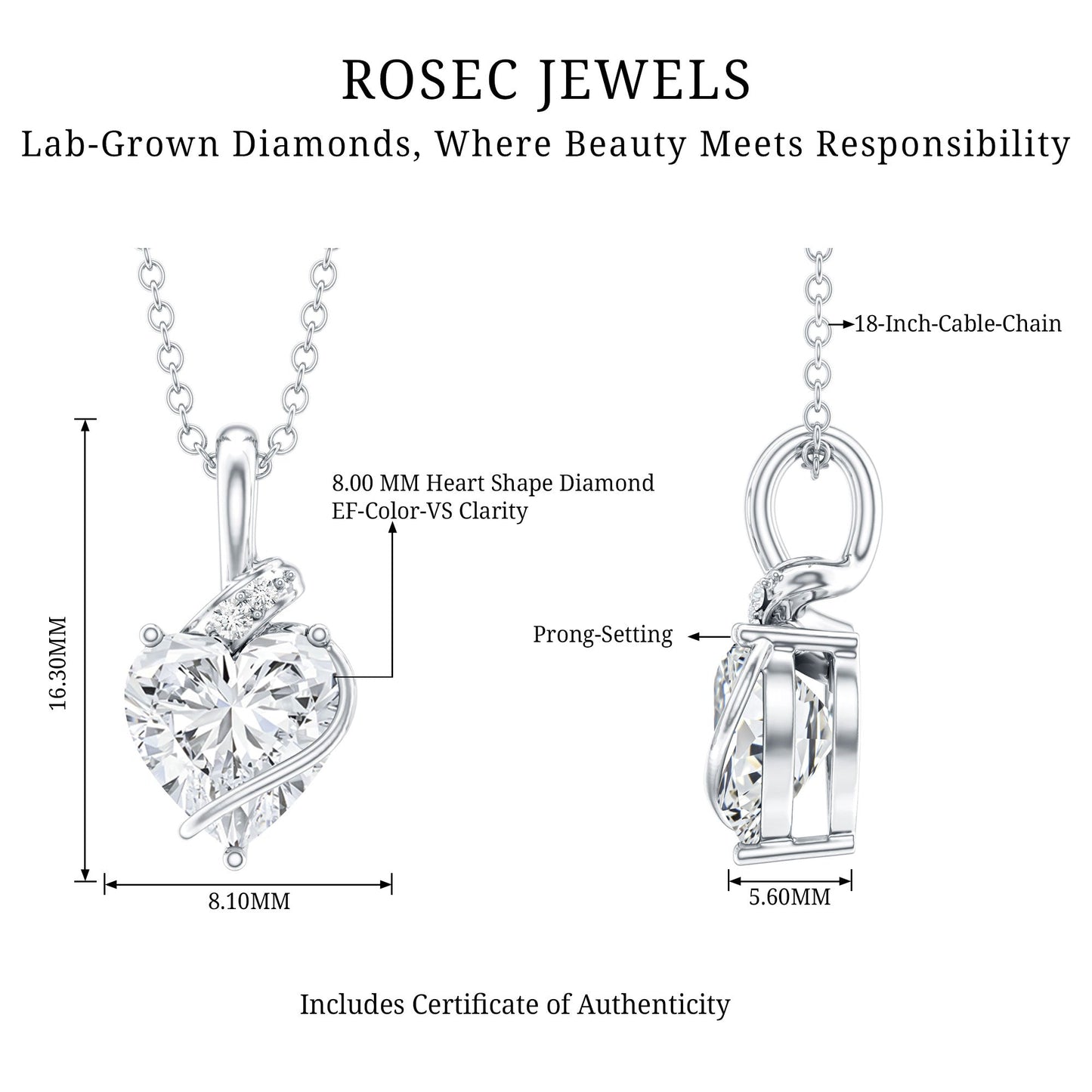 2 Carat Lab Grown Diamond Heart Solitaire Necklace
