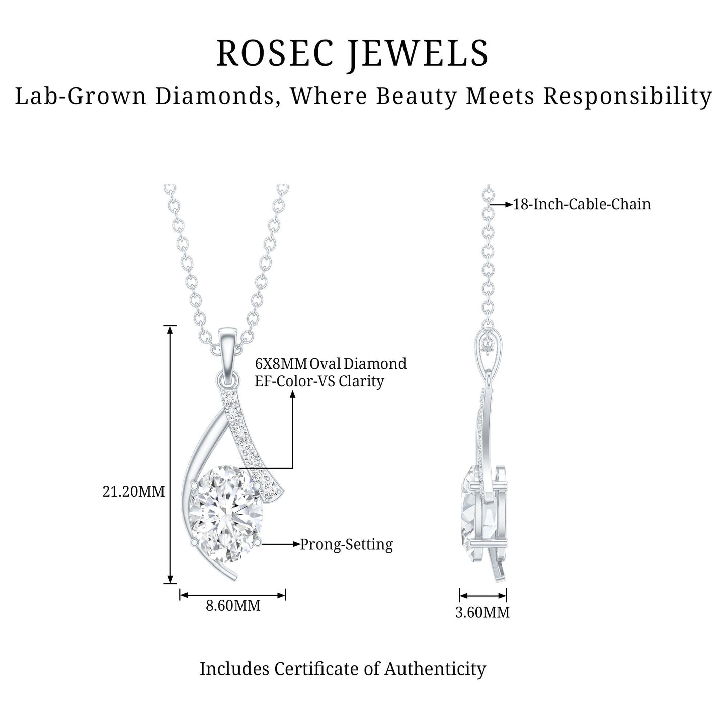 1.2 Carat Oval Lab Grown Diamond Solitaire Necklace