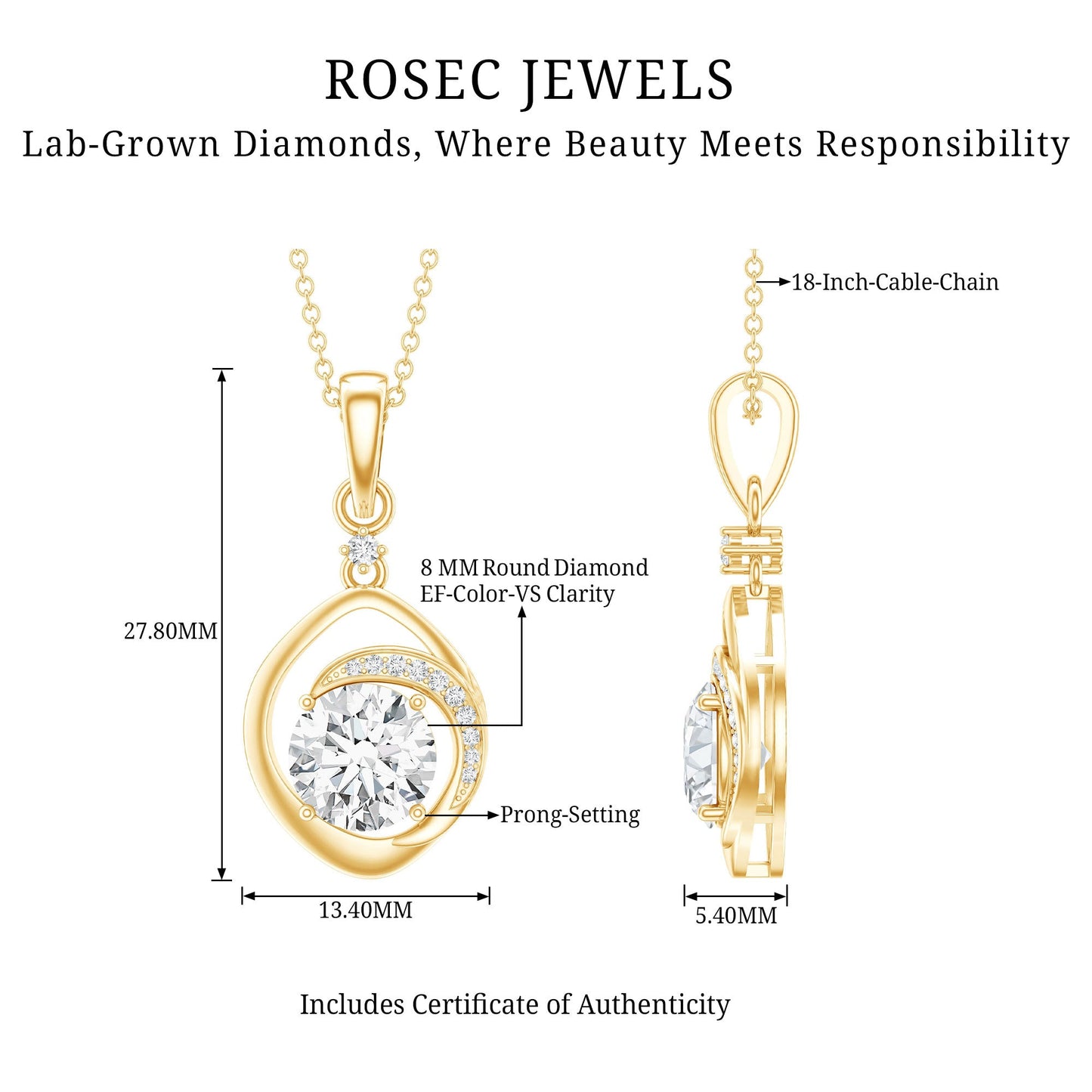 Lab Grown Diamond 2 Carat Solitaire Necklace