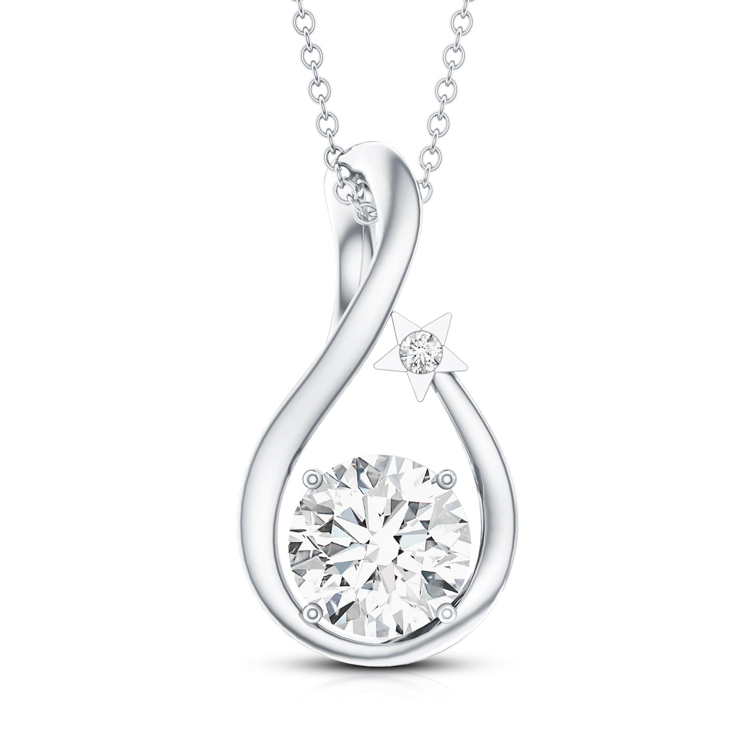 2 Carat Round Solitaire Lab Grown Diamond Teardrop Necklace