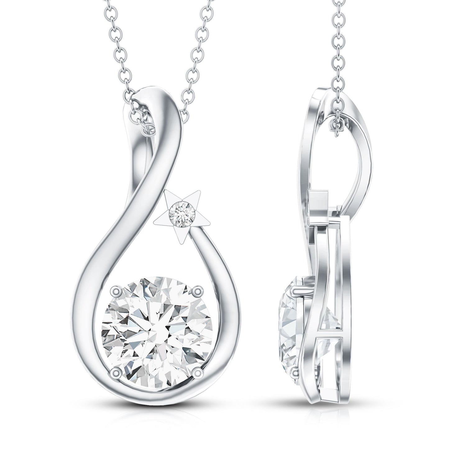 2 Carat Round Solitaire Lab Grown Diamond Teardrop Necklace