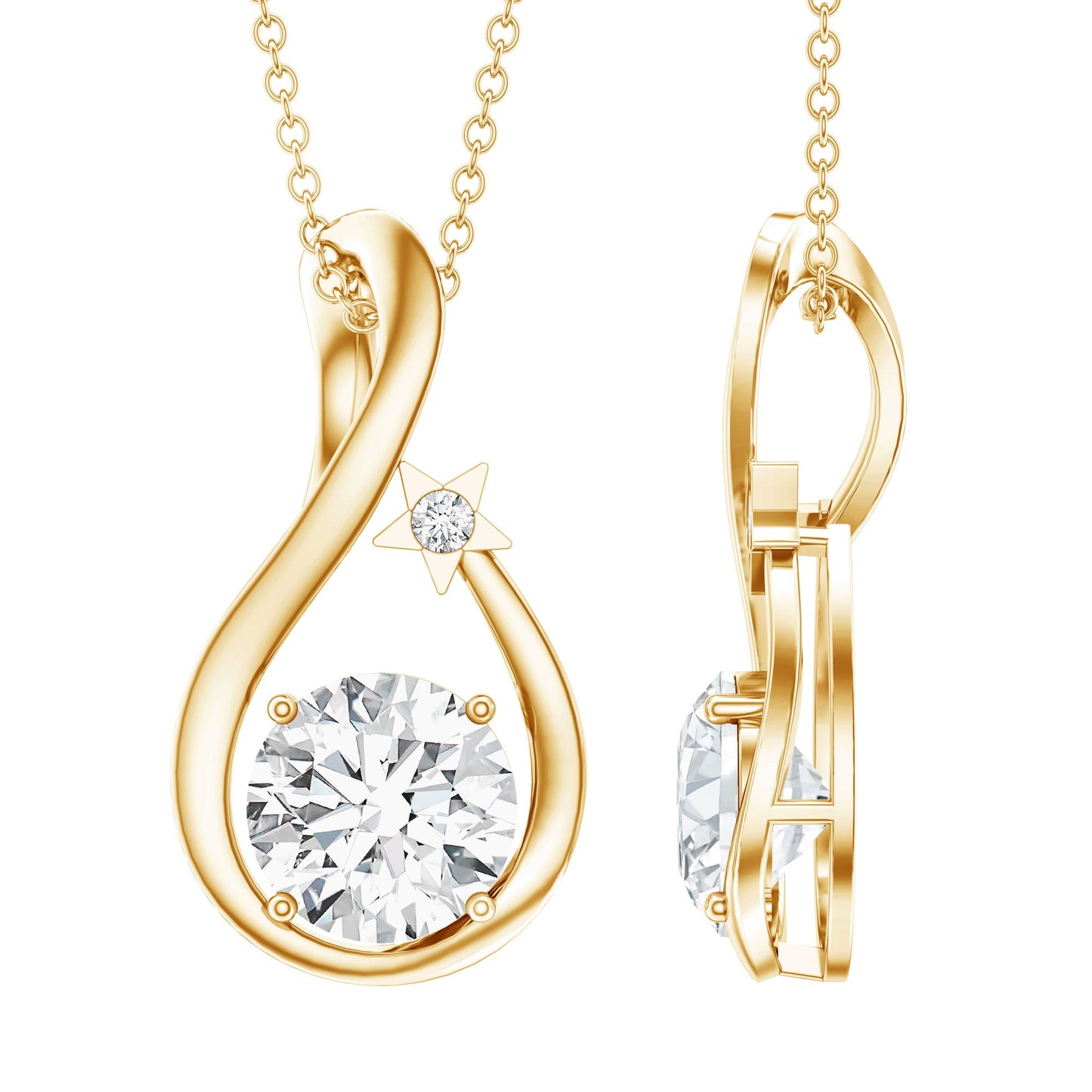 2 Carat Round Solitaire Lab Grown Diamond Teardrop Necklace