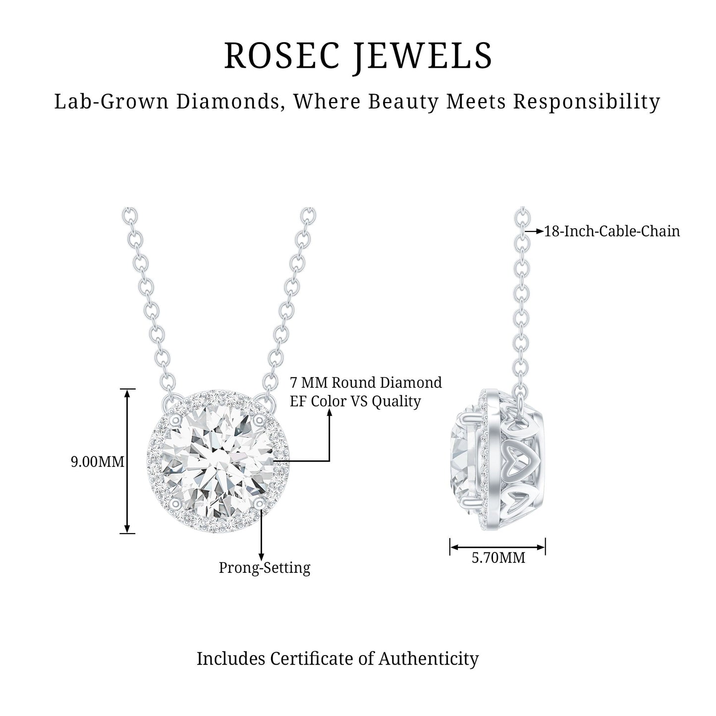 Certified Lab Created Diamond Halo Necklace For Bride