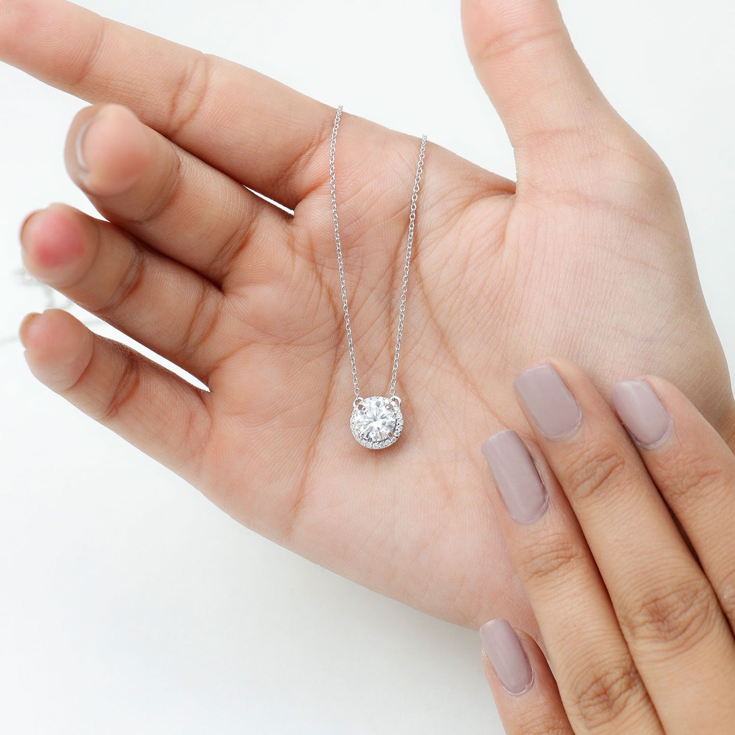 Certified Lab Created Diamond Halo Necklace For Bride
