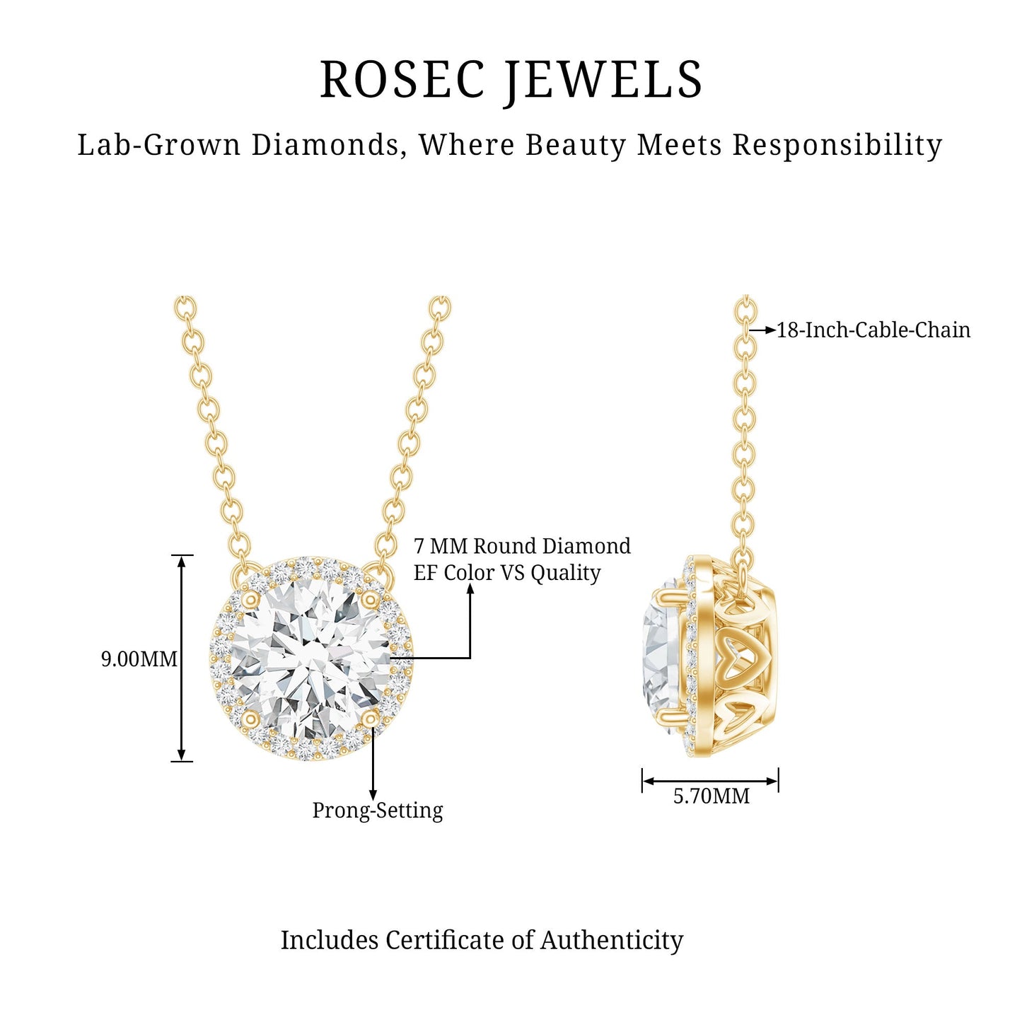 Certified Lab Created Diamond Halo Necklace For Bride