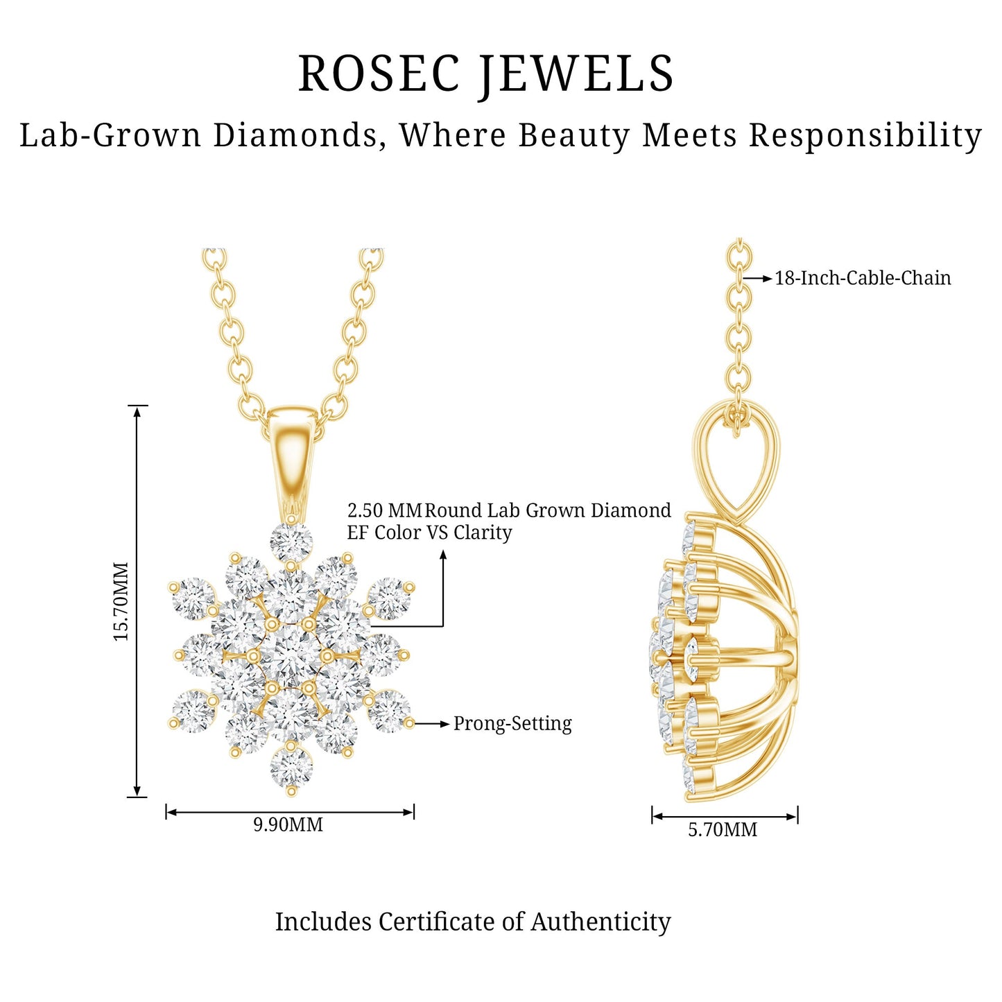 Certified Lab Grown Diamond Snowflake Necklace For Women