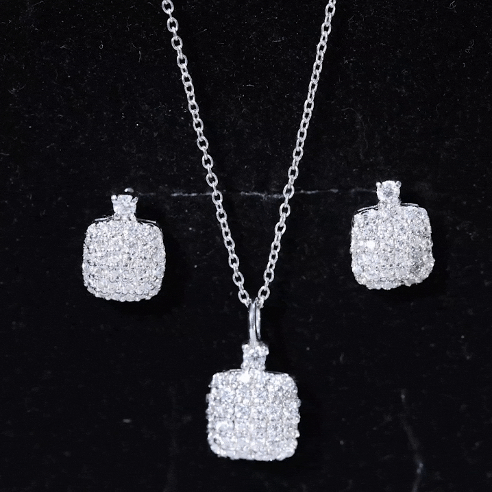 Certified Lab Grown Diamond Bridal Necklace Earring Set