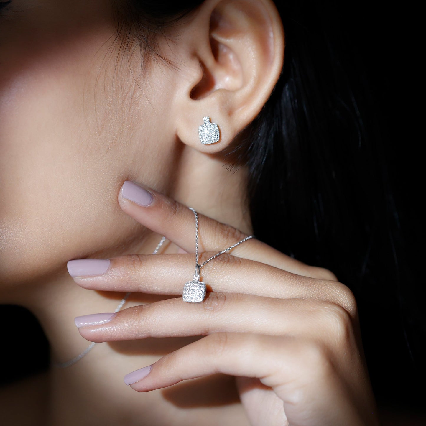 Certified Lab Grown Diamond Bridal Necklace Earring Set
