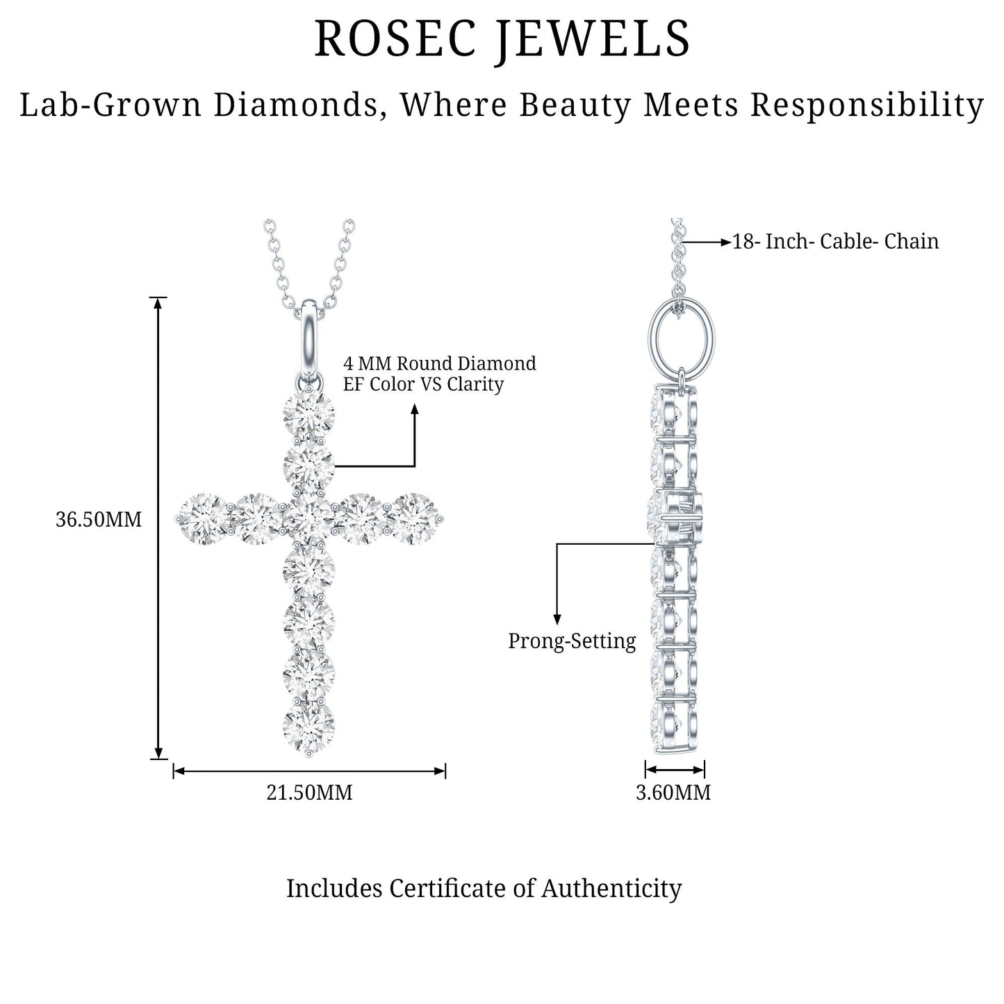 Lab Grown Diamond Catholic Cross Necklace for Women