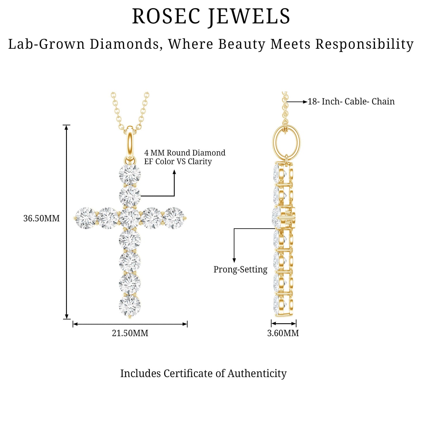 Lab Grown Diamond Catholic Cross Necklace for Women