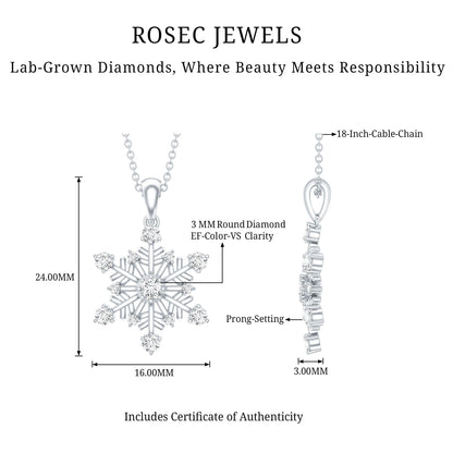 Lab Grown Diamond Snowflake Winter Necklace for Her