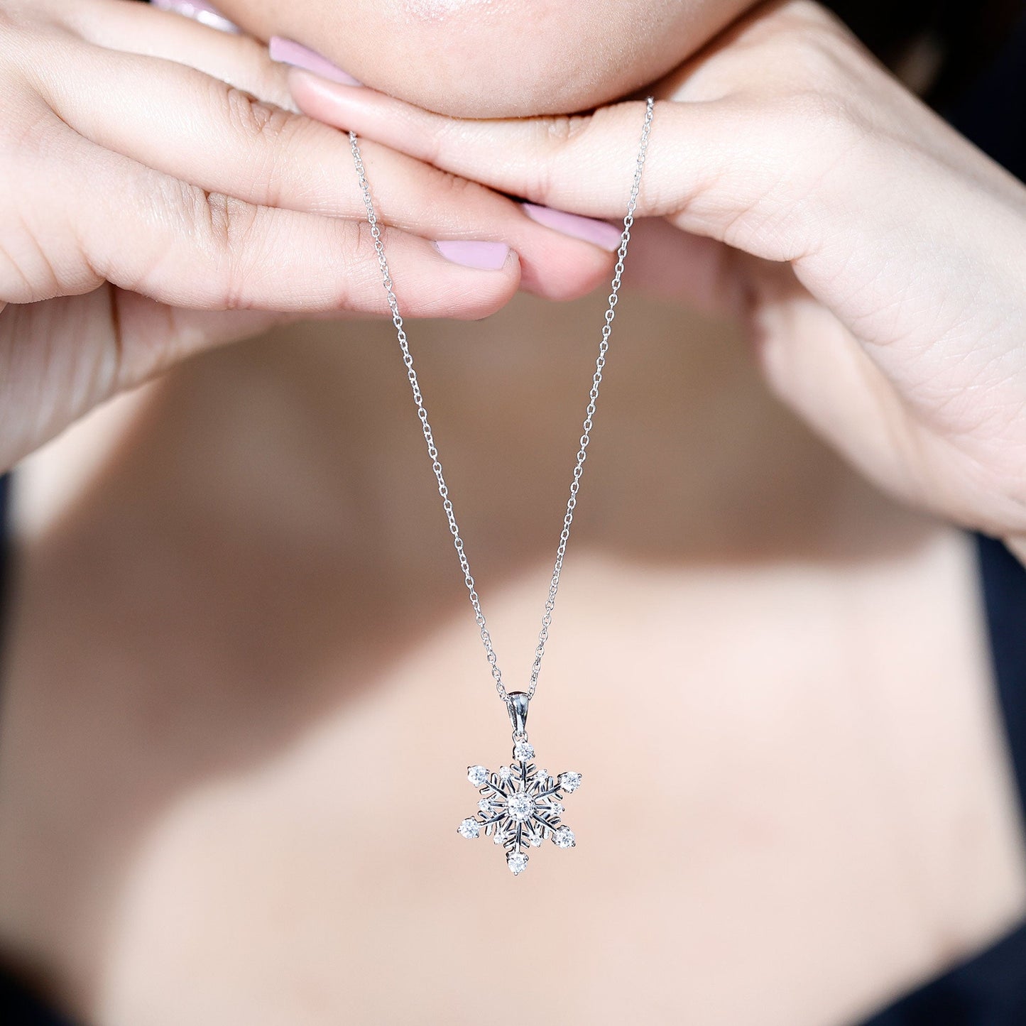 Lab Grown Diamond Snowflake Winter Necklace for Her