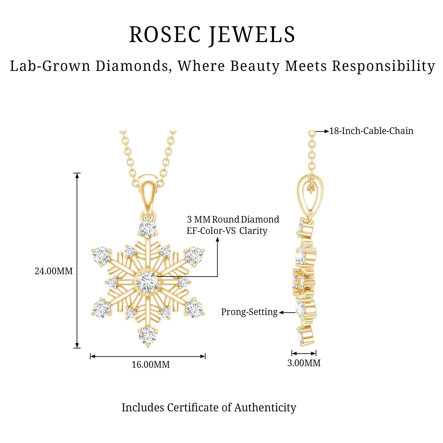 Lab Grown Diamond Snowflake Winter Necklace for Her