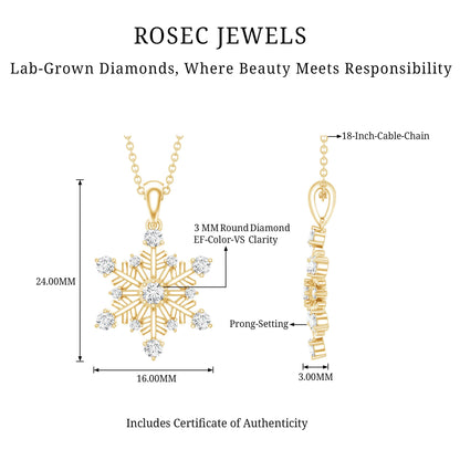 Lab Grown Diamond Snowflake Winter Necklace for Her
