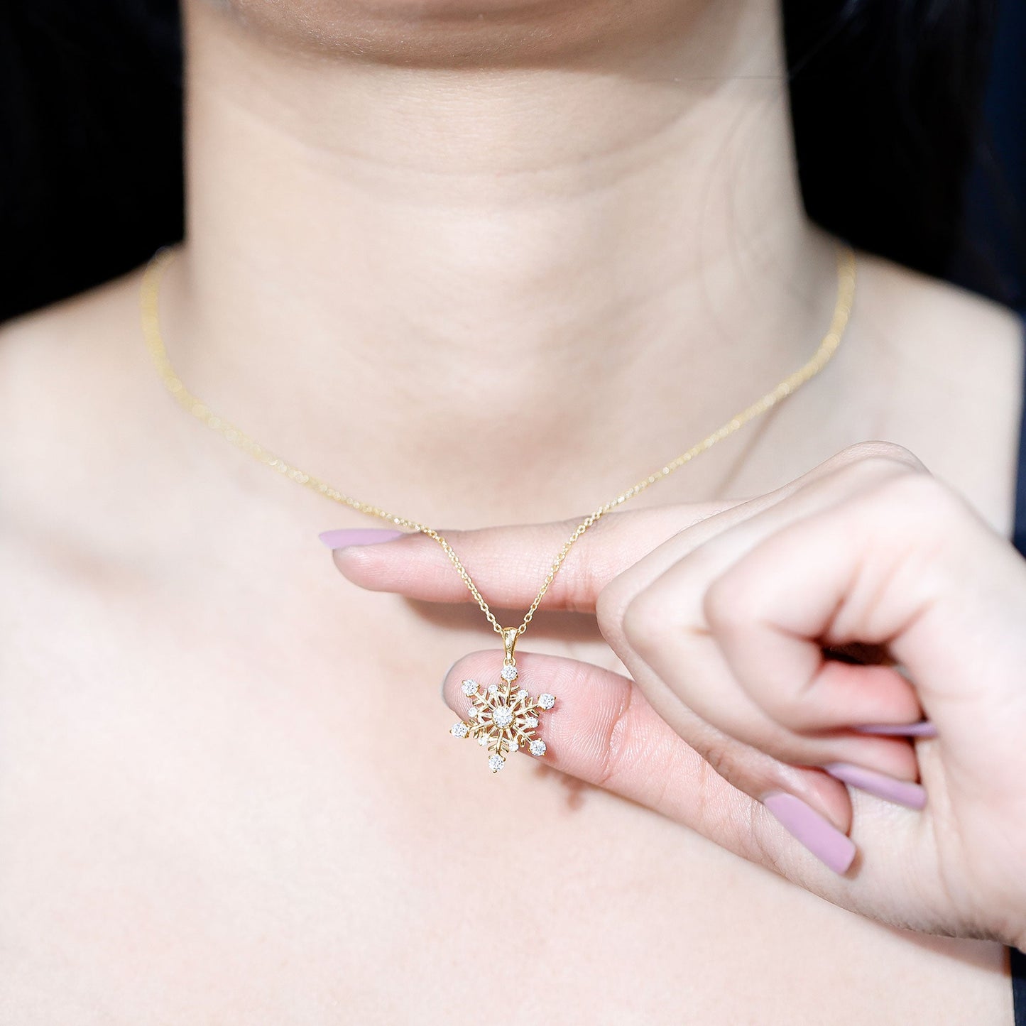 Lab Grown Diamond Snowflake Winter Necklace for Her