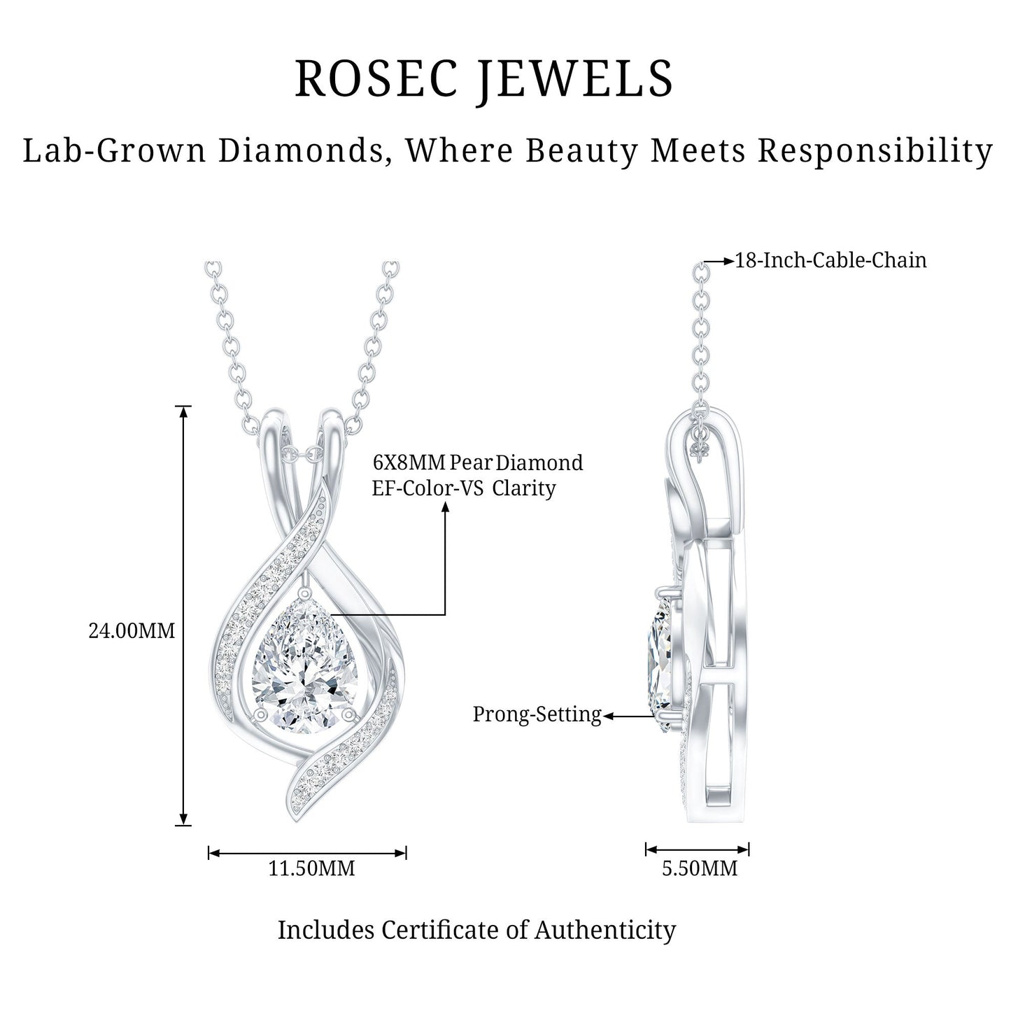 Lab Grown Diamond Teardrop Bridal Wedding Necklace