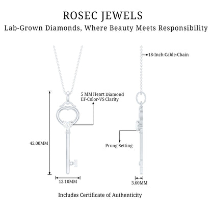 Heart Key Pendant Necklace with Lab Grown Diamond