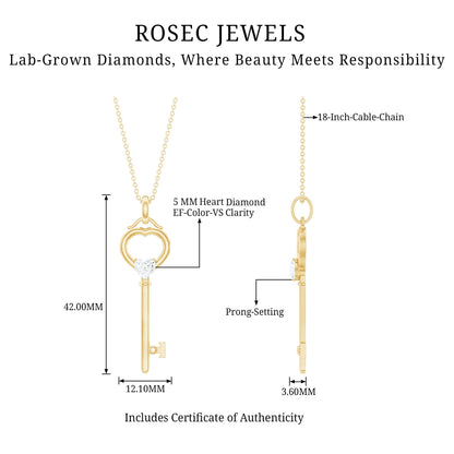 Heart Key Pendant Necklace with Lab Grown Diamond