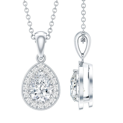 Minimal Lab Grown Diamond Teardrop Halo Pendant