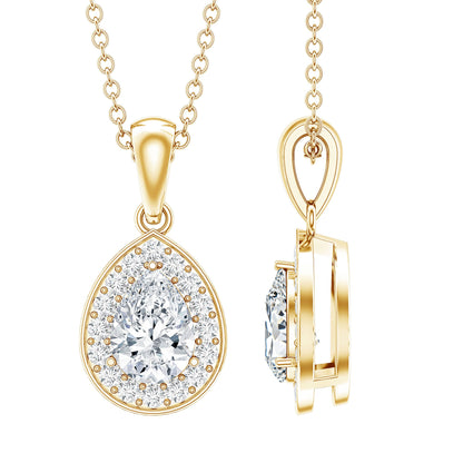 Minimal Lab Grown Diamond Teardrop Halo Pendant