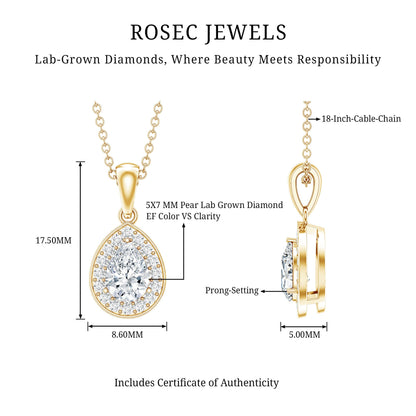 Minimal Lab Grown Diamond Teardrop Halo Pendant
