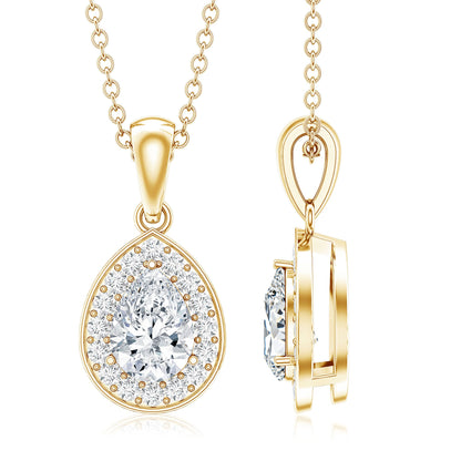 Minimal Lab Grown Diamond Teardrop Halo Pendant