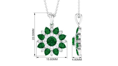 Lab Created Emerald and Diamond Flower Necklace