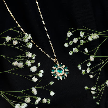 Lab Created Emerald and Diamond Flower Necklace