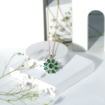 Lab Created Emerald and Diamond Flower Necklace