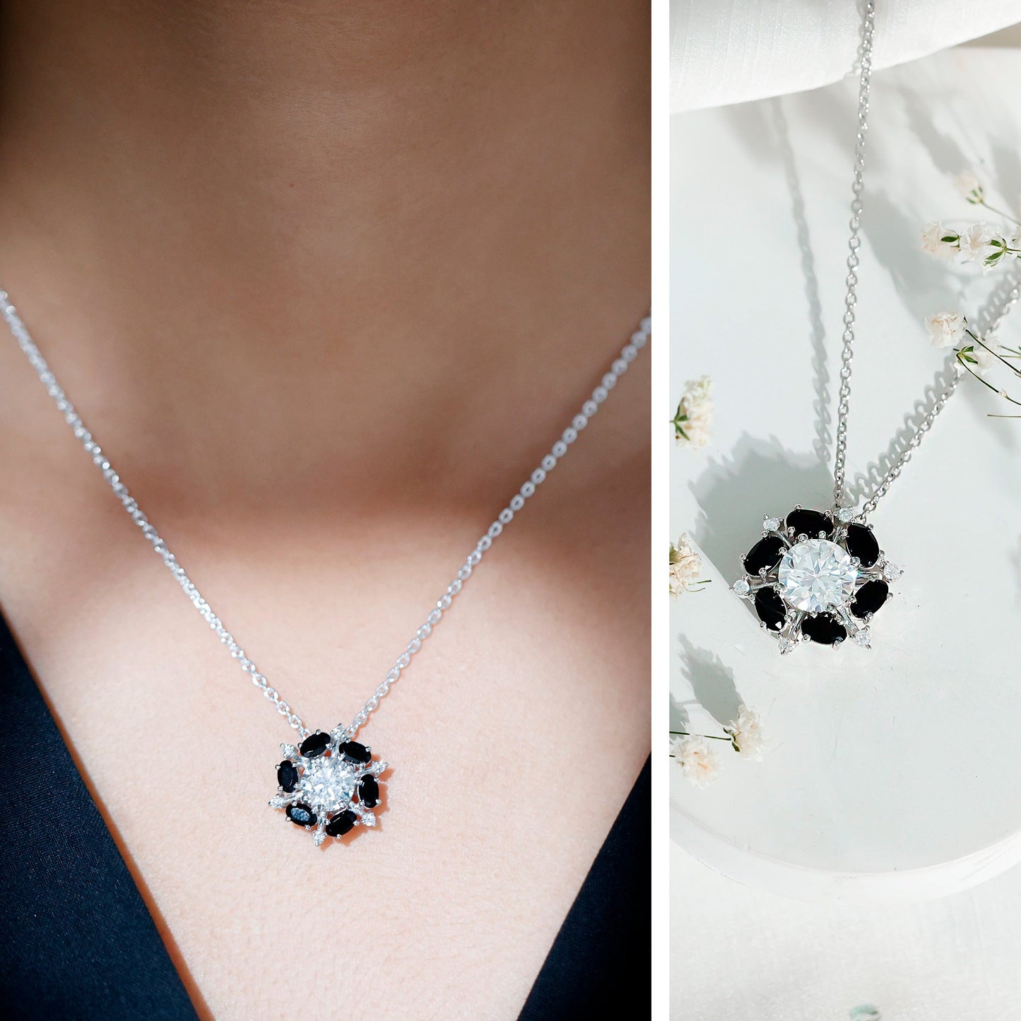 Certified 2 Carat Moissanite Statement Necklace with Black Onyx