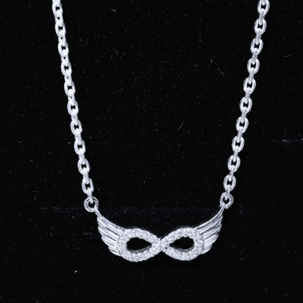 Sterling Silver Pave Set Moissanite Infinity Necklace with Wings