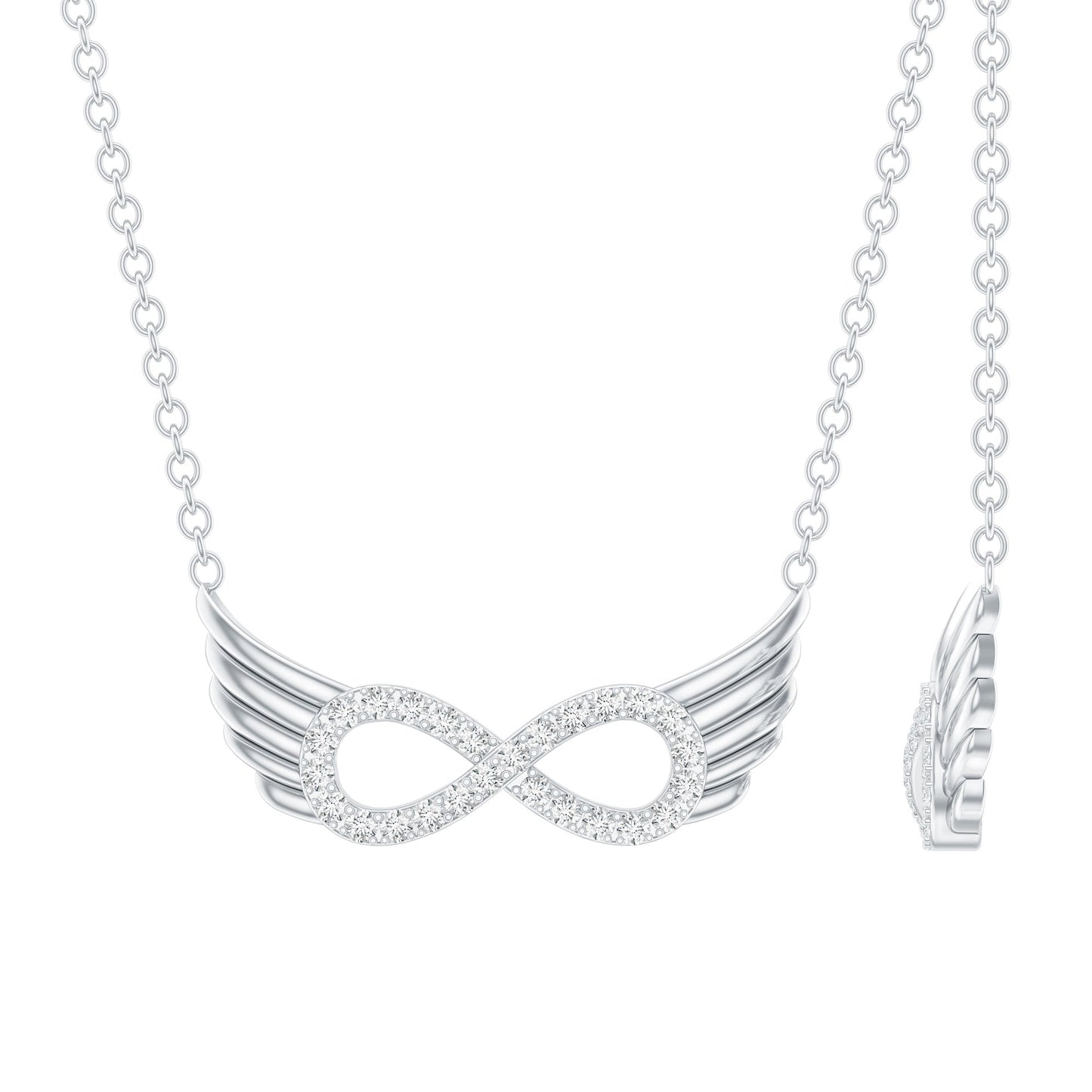 Sterling Silver Pave Set Moissanite Infinity Necklace with Wings