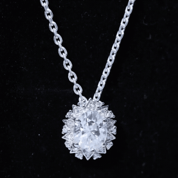 2 Carat Oval Moissanite Cocktail Necklace in 14K White Gold Plated Silver