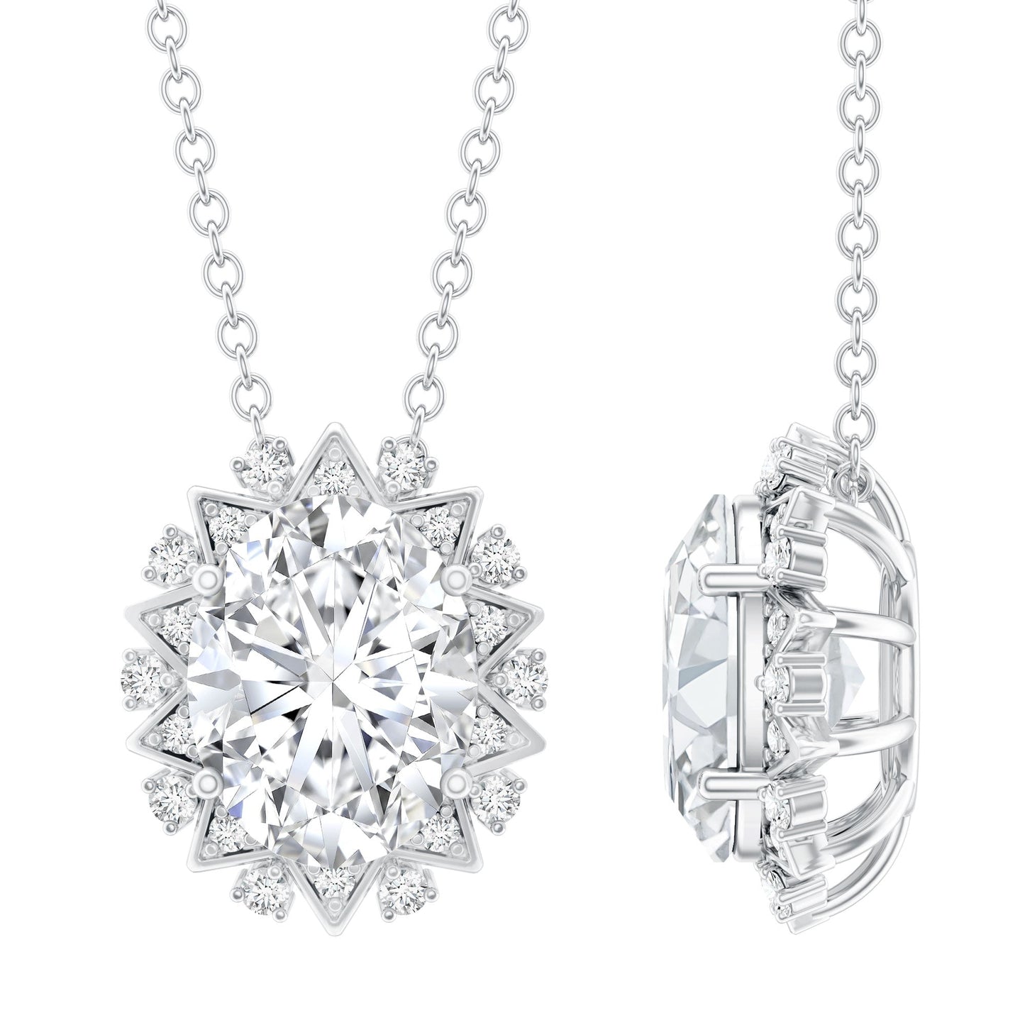 2 Carat Oval Moissanite Cocktail Necklace in 14K White Gold Plated Silver