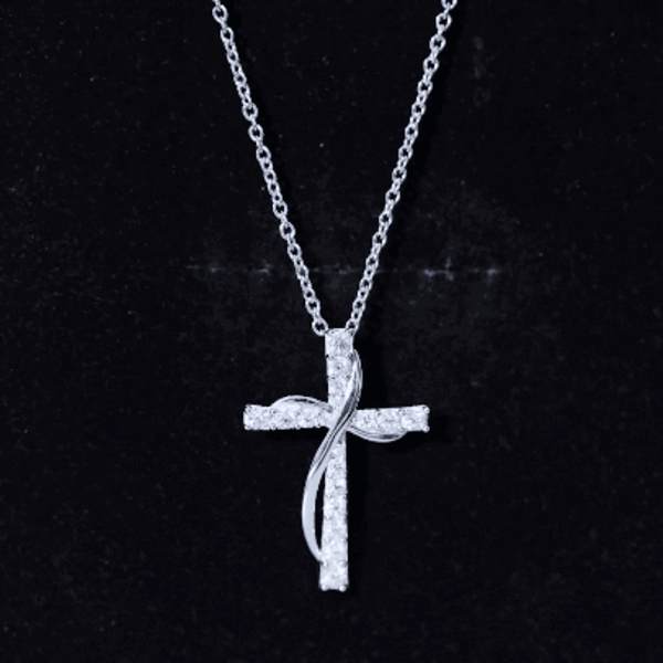 Certified Moissanite Designer Cross Pendant Necklace in Silver