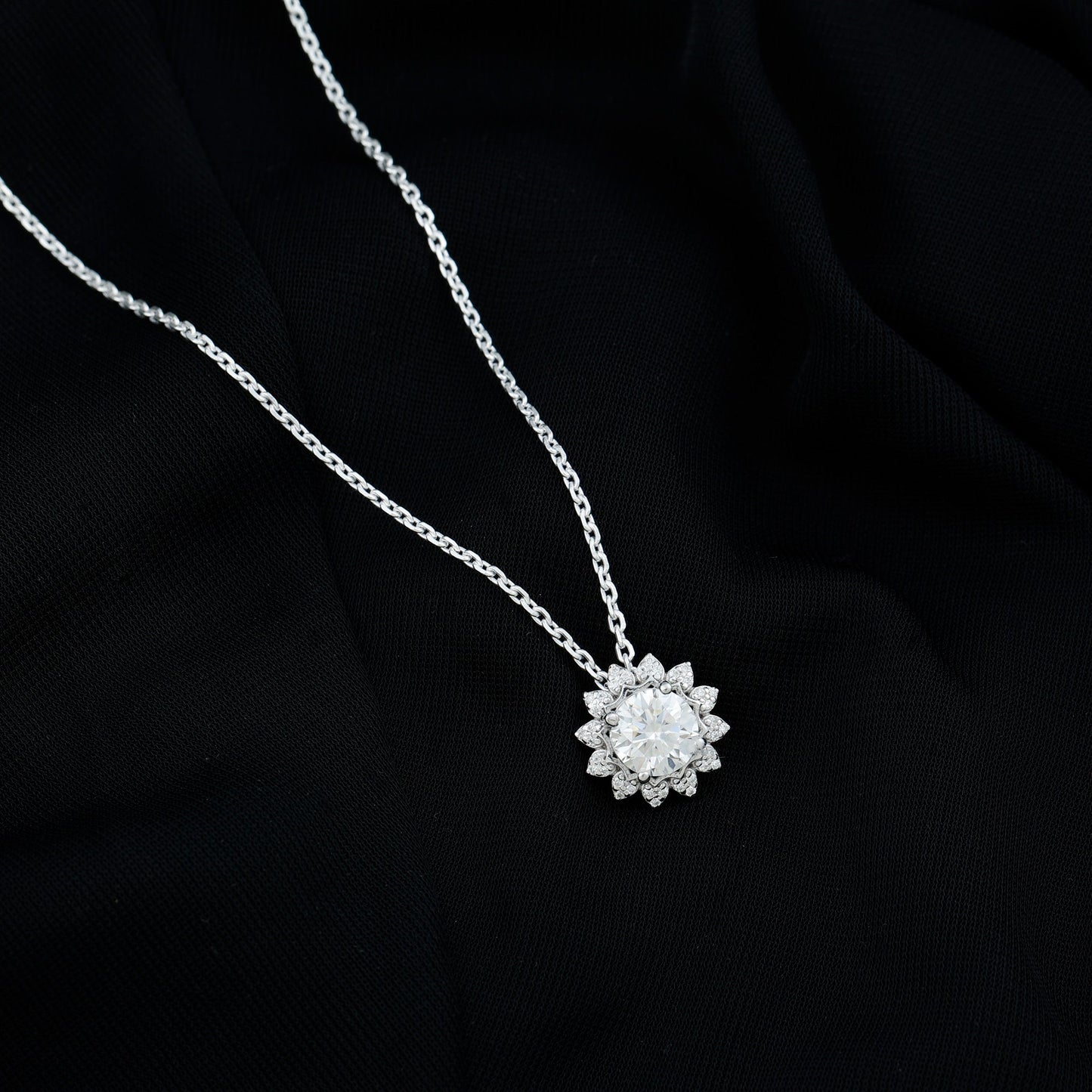 Certified 2 Carat Moissanite Sunflower Pendant Necklace with Silver Chain
