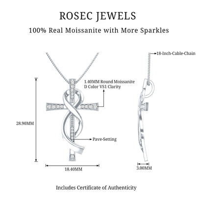 Pave Set Moissanite Cross Infinity Necklace with Silver Chain