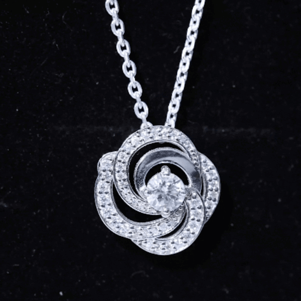 Moissanite Floral Pendant Necklace with Silver Chain