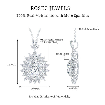 Moissanite Designer Pendant Necklace With Silver Chain