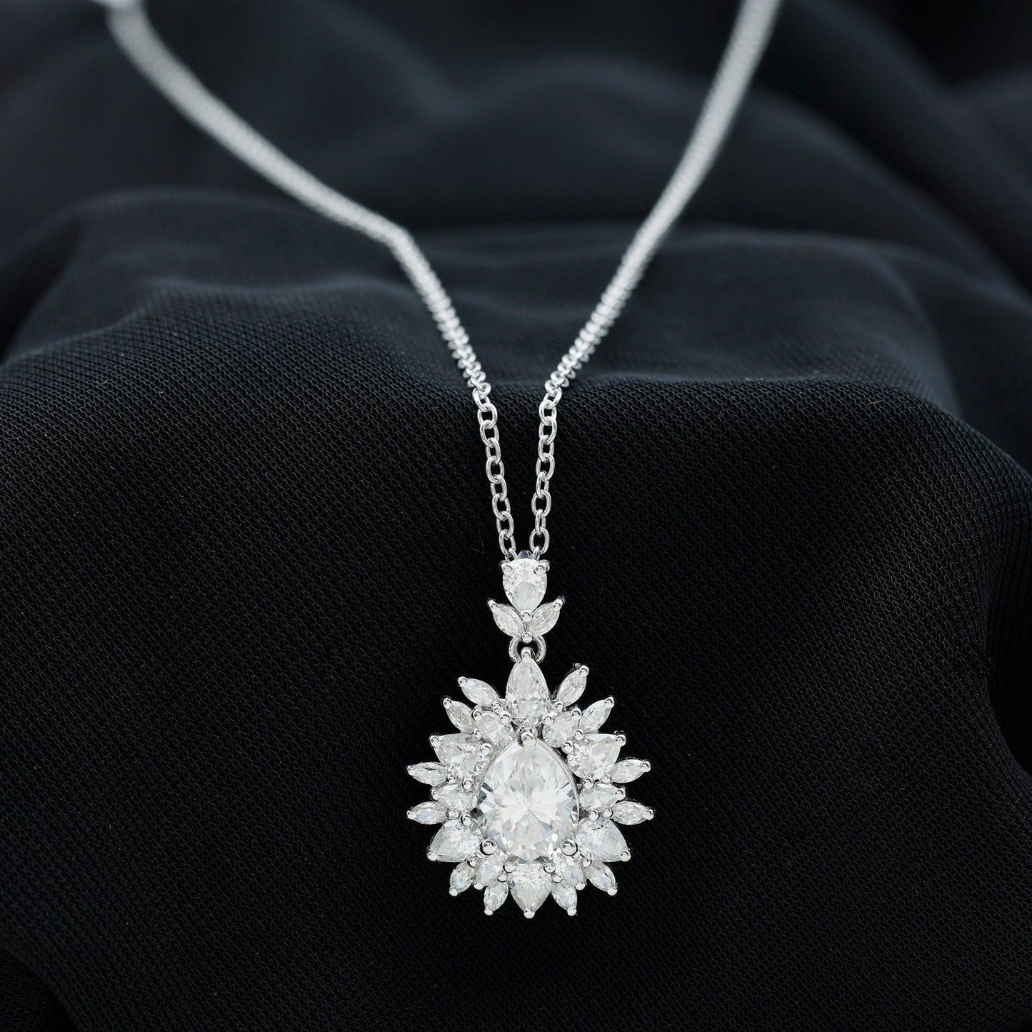 Moissanite Designer Pendant Necklace With Silver Chain