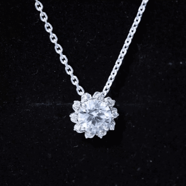 Certified 2 Carat Round Moissanite Sunburst Necklace With Silver Chain