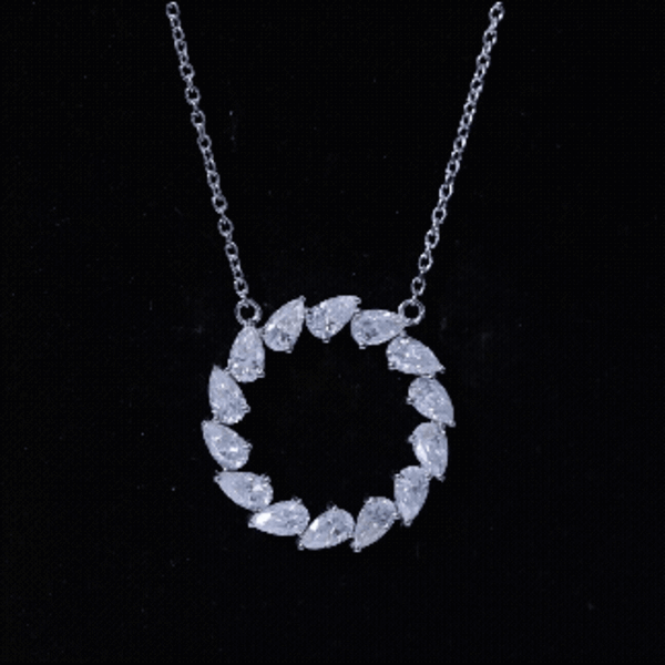 Certified Pear Shape 2 Carat Moissanite Circle Necklace with Silver Chain