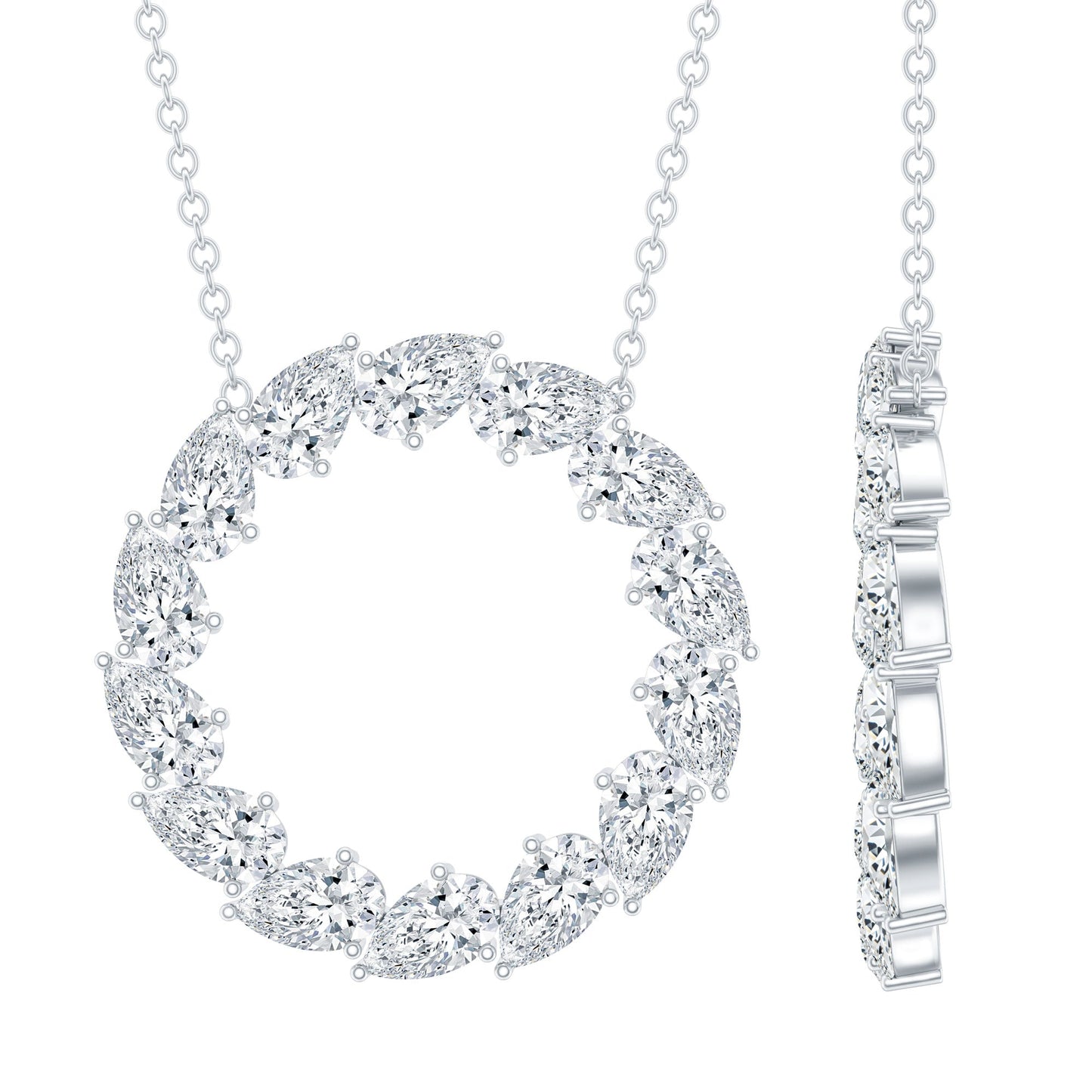 Certified Pear Shape 2 Carat Moissanite Circle Necklace with Silver Chain