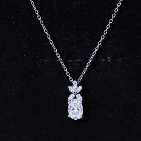 Certified 0.9 Carat Oval Shaped Moissanite Flower Pendant Necklace
