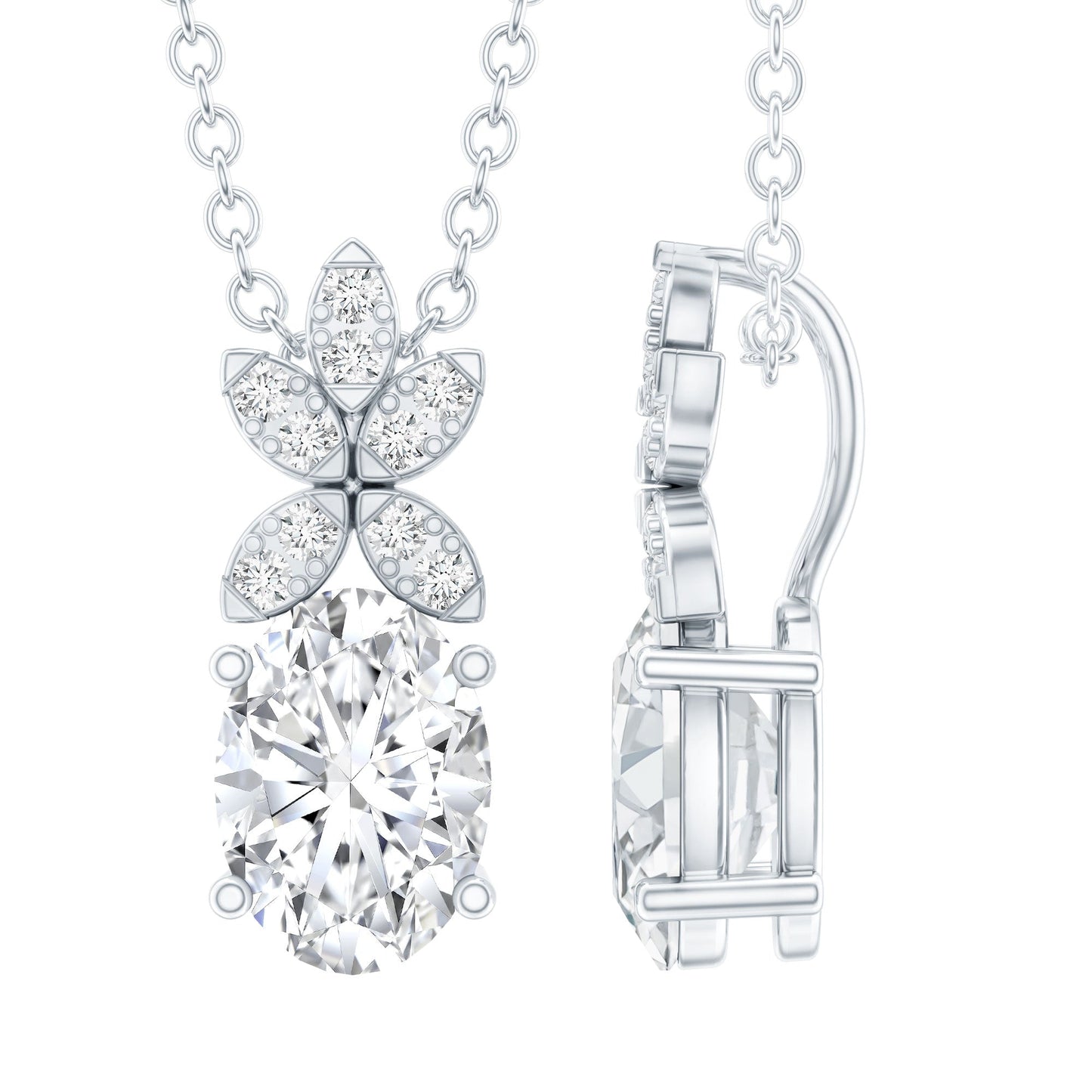 Certified 0.9 Carat Oval Shaped Moissanite Flower Pendant Necklace