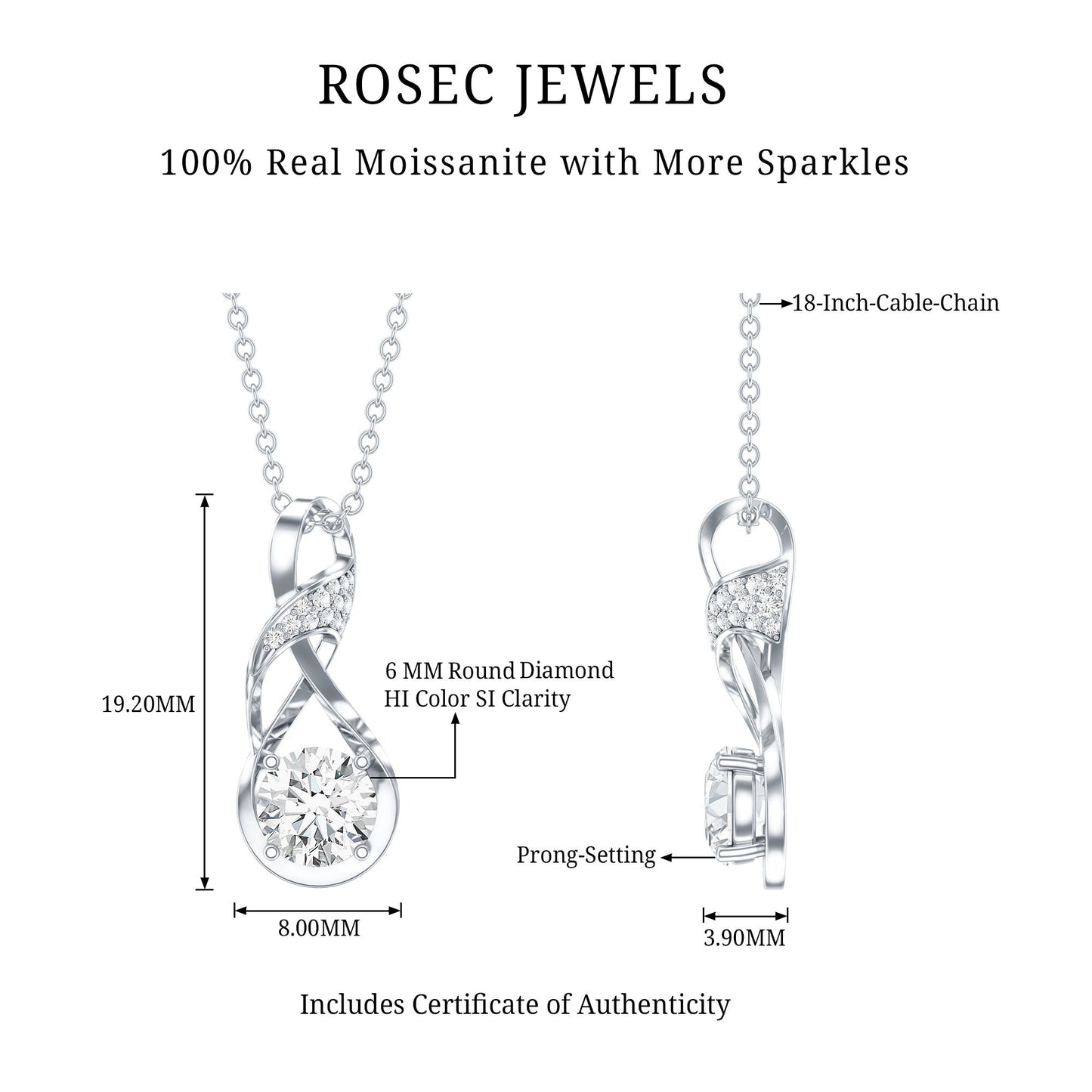 Certified Moissanite Infinity Necklace with Chain