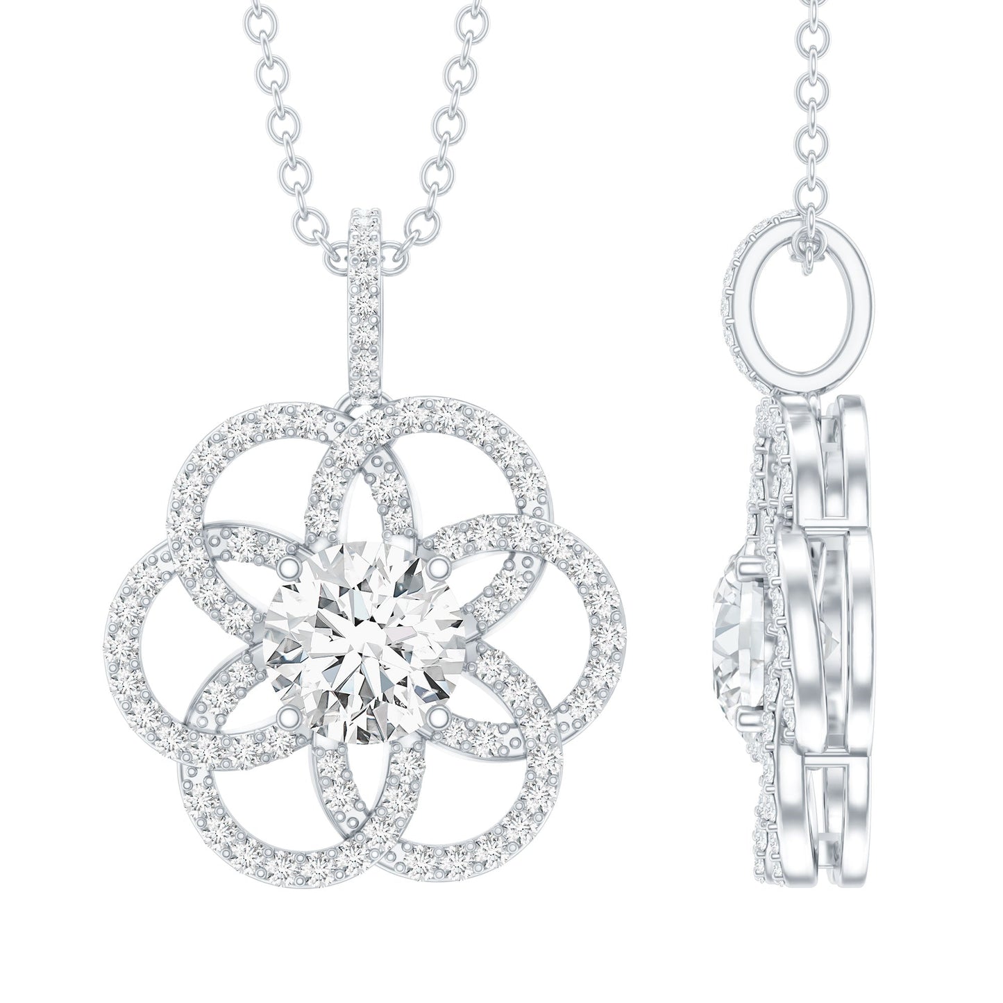 Certified Moissanite Flower Necklace with Silver Chain