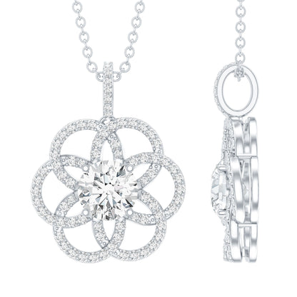 Certified Moissanite Flower Necklace with Silver Chain